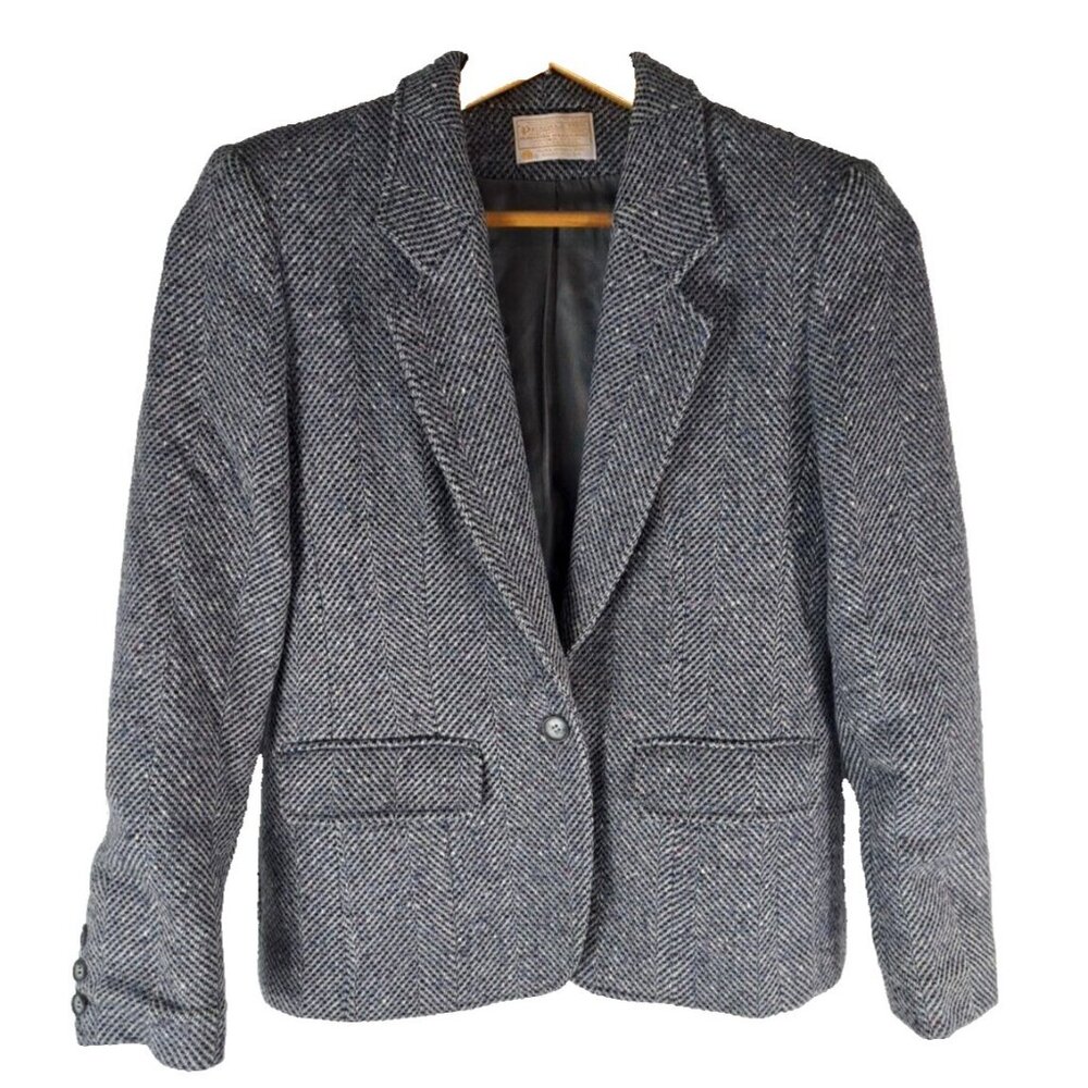 Womens Vintage Pendleton Blazer Gray Wool Speckled Made In USA Pockets Career 6